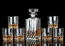 NVRA Premium Crystal Clear 7Pcs Bar Set, 1 Decanter Bottle(850ml) with 6 Whiskey Glasses(300ml), Perfect for Scotch, Bourbon, Wine, Vodka, Cocktail, Tequila, Rum | Best Gift for Men (Opera)