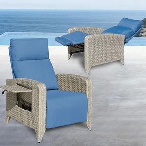 ZZW Outdoor Recliner Chairs Set of 2, Reclining Patio Chairs with Adjustable Back up to 150°Lay Flat and Extended Footrest, Wicker Recliner Chairs with Flip Table and Removable Olefin Cushion