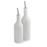 Portmeirion Sophie Conran White Oil and Vinegar Drizzling Set | 10.5 Inch Oil and 9 Inch Vinegar Dispenser Cruet Bottle Set | Made from Fine Porcelain