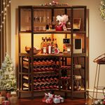 YITAHOME Large Corner Wine Rack, 63'' Corner Bar Cabinet with Power Outlet and LED Light, 5-Tier L Shaped Industrial Liquor Cabinet w/Glass Holder, Corner Open Display Cabinet for Home, Rustic Brown