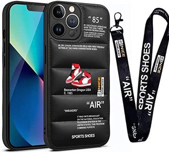 for iPhone 12 Case，Cool Sports Shoes Brand Phone Puffer Case Puffy Cove, Cool Red Sneakers ins White or Black Label Pattern Soft Cover-Ultra Thin Soft Silicone Shockproof Cover for iPhone 12-Black