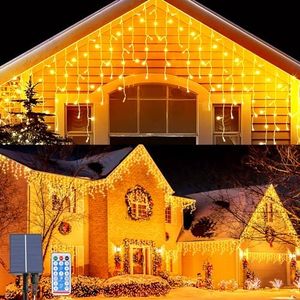 OPAHUTER Solar Icicle Fairy Lights Outdoor, 8 m 264 LEDs Icicle Fairy Lights with 8 Modes, IP65 Waterproof, Remote Control, Icicle Light Curtain for Christmas, Wedding, Garden, Balcony