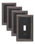 TREEWELL 4-Pack Single Toggle Light Switch Cover Plate, Pearls Decorative Switch Plate Covers, Aged Bronze 1 Gang Metal Wall Plate, Corrosion Resistant