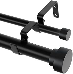 Black Double Curtain Rods for Windows 36 to 72 Inch(3-6Ft),Adjustable Telescoping Double Curtain Rod with Modern End Cap,1 Inch Diameter Heavy Duty Double Drapery Rod Set 36-72”,Matte Black