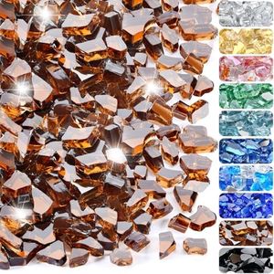 RUOJAS 20 Pounds Fire Glass 1/2 Inch High Reflective Tempered Firepit Glass Rocks for Fireplace, Fire Pit Table, Fire Bowl and Landscaping (Amber)