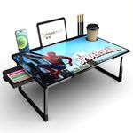 WONDWILD Foldable Wooden Mini Laptop Table for Bed, Study Table with Drawer, Tablet/Mobile Holder for Kids & Adults->> (B_COTTED-Spiderman)