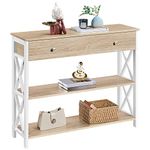 Yaheetech Console Table for Living Room, Industrial Entryway Table with Drawer and Storage Shelves, Sofa Table Side Table for Hallway/Living Room/Bedroom Metal Frame, 100x29.5x81cm, Light Oak