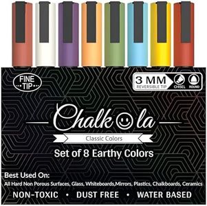 Chalkola Pointe Fine Stylos Craie 3mm Assortisement de 8 Terre Classique Stylos Marqueurs Effaçables à sec - Utilisables sur Voitures, Tableau Craie, Céramique, Verre, Plastique