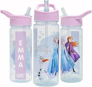 Disney Frozen Magic Personalised Sticker Water Bottle with Straw 500ml – Official Merchandise by Polar Gear, Kids Reusable Non Spill BPA Free Tritan – Ideal For School Nursery Sports Picnic - Purple