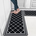 HEBE Anti Fatigue Kitchen Rug Sets 2 Pieces Thick Cushioned Kitchen Floor Mats Set Heavy Duty Comfort Standing Mats Waterproof Kitchen Runner Mats(17"x48"+17"x28" Diamond)