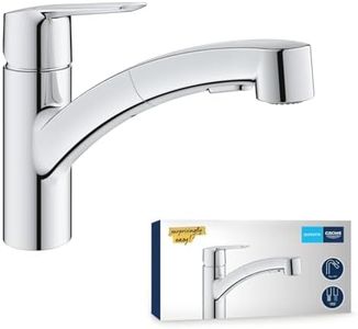 GROHE QUICKFIX Start - Kitchen Sink Tap Mixer with Pull-Out Dual Spray (Low Spout with 90° Swivel Area, 1-Hole Easy Install with Fast Fixation, Requires Min 1.0 Bar, Tails 3/8 Inch), Chrome, 30531001