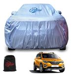 GARREGE Triber Body Cover Waterproof With Mirror And Antenna Pocket And Soft Cotton Lining For Car (Full Bottom Elastic Triple Stitched) (Metallic Silver) Blue Piping Style