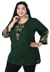 MAAHI Women's Rayon Bottle Green Embroidery Top (Plus Size)