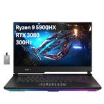 ASUS ROG Strix Scar 15 Gaming Laptop, 15.6" 300Hz IPS FHD Display, AMD Ryzen 9 5900HX, 64GB RAM, 4TB PCIe SSD, Per-Key RGB Keyboard, GeForce RTX 3080, WiFi 6, Win 11 Pro, Black, 32GB Hotface USB Card