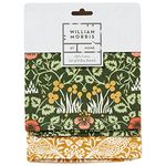 William Morris At Home Useful & Beautiful 100% Cotton Luxury Set of 2 Kitchen Tea Towels 65 x 44.5cm, Pink & Yellow Flower on Deep Green Ground and Cream Design on Gold Background,FG6847