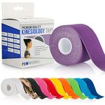 Proworks Kinesiology Tape | 5m Roll of Elastic Muscle Support Tape for Exercise, Sports & Injury Recovery (Purple)