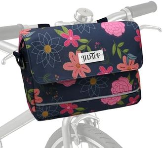JLDTOP Bike Handlebar Bag, 2.9L Waterproof Bicycle Front Basket Bag with Reflective Strip, Convertible Shoulder Bag for Women, Floral Bike Pouch for Cycling Commuting Outdoor (Blue Floral)