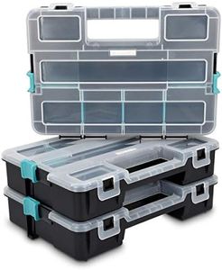 Navaris Plastic Storage Box - Stackable Organizer Case with Adjustable and Removable Divider Compartment for Tools, Small Items, Jewelry - 3 Boxes