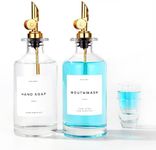 MoliMoli 350ml/11.8 Oz Mouthwash Dispenser For Bathroom With Mouthwash Cups Reusable, Glass Mouthwash Dispenser with Cups, Mouthwash Decanter, Mouthwash Holder, Mouthwash Bottle For Bathroom, Set of 2