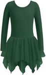 Zaclotre Girls Dance Leotards with Irregular Chiffon Dress Long Sleeve Ballet Leotard Dresses Dark Green 3-4T