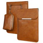 For macbook air 13 inch sleeve Compatible with 2018-2022 MacBook Air 13 M1/ 2018-2022 iPad Pro 12.9 M1/ Dell XPS 13/ Surface Pro X 8 7 6 5 4 3, with Small Bag, Brown, Faux Leather Cover Case