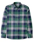 J.VER Men's Flannel Plaid Shirts Long Sleeve Regular Fit Casual Button Down Shirt, Green/Navy Plaid, XL