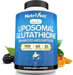 Nutrivein Liposomal Glutathione Setria® 700mg - 60 Capsules - Pure Reduced Glutathione - Master Antioxidant for Optimal Cell Protection, Liver Cleanse, Brain and Immune Function