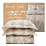 Double Stitch by Bedsure King Quilt Bedding Set, Premium BCI-Certified Cotton Gauze Matelasse Coverlet, Soft Breathable Quilt Set, Bedspread King with Unique Design, 1 Quilt, 2 Shams, Oat