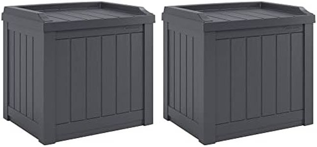 Suncast 22-Gallon Indoor or Outdoor Backyard Patio Small Storage Deck Box with Attractive Bench Seat and Reinforced Lid, Cyberspace (2 Pack)