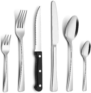 Bestdin Set de couverts pour 6 personnes, 36 pièces en acier inoxydable avec couteau à steak, set de couverts avec couteau/fourchette/cuillère, couverts pour maison, fête, restaurant, passe au