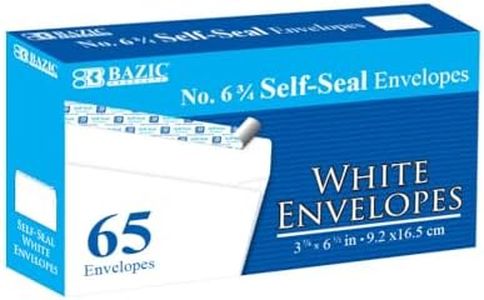 BAZIC Products Self Seal White Envelope 3 5/8" x 6 1/2" #6, No Window Mailing Envelopes, Peel & Seal Mailer for Business Invoice Check (65/Pack), 24-Packs