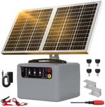 30 Miles/48km Solar Electric Fence Charger,15W Solar Powered Fencer with Adjustable 6KV to 12KV Output (0.3J-1.5J),Battery Level LCD Display,All-Weather Kit for Livestock,Deer,Farm,Yard