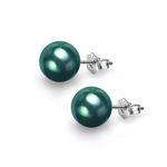 HIGHSPARK 925 Silver Classic Pearl Earrings for Women | 92.5 Sterling Silver & Brilliant Lustre Pearls | Lovely Gift for Women - Pearl Emerald 10mm