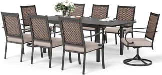 SUNSHINE VALLEY 9 Piece Wicker Patio Dining Sets, Outdoor Dining Sets for 8, 1 Expandable Metal Patio Table & 8 Patio Chairs with Cushion All Weather Outdoor Table and Chair Sets for Backyard Deck