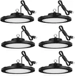 LEDMO LED High Bay Light 150W 6 Pack 21,000lm [600W HID/HPS Replacement] 5000k 5’Cable with 110v US 3 Plug Hang Hook for Warehouse Lights Commercial Shop Workshop Garage Visit The Store Barn