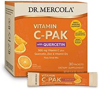 Dr. Mercola Vitamin C-PAK with Quercetin, 500 mg Vitamin C Plus Quercetin, Zinc and Vitamin D3 Drink Mix, 30 Servings (30 Packets), Non GMO, Gluten Free, Soy Free