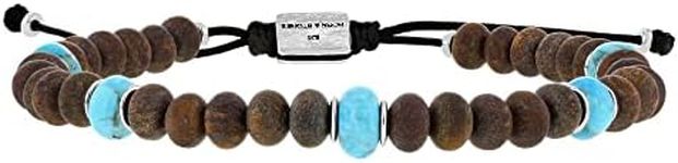 LES POULETTES BIJOUX - Bracelet Men‘s Link Kingman Turquoise and Bronzite Flat Beads