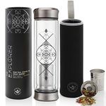TEABLOOM All-Beverage Tumbler – 14 oz / 400 ml – Double Wall Insulated Glass Travel Flask – Hot Tea & Cold Brew Coffee Thermos Flask – Insulated Water Bottle – Removable Sleeve
