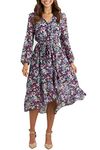 PRETTYGARDEN Women's Floral Print Boho Dress Long Sleeve Wrap V Neck Ruffle Belted A-Line Flowy Maxi Dresses (Floral Purple,X-Large)