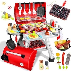 Sumfox 41Pcs Toy Grill Kids Grill Playset with Sound & Light for Toddlers - Kids BBQ Grill Playset for Indoor and Outdoor Kitchen Playset