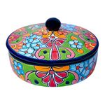 ELTRICOLOR Talavera Tortilla Warmer - Tortilla Warmer Ceramic – Hand Painted Ceramic Tortilla Warmer with Lid - Mexican Tortilla Warmer - Tortilleros Mexicanos Artesanales (Lemon Green)