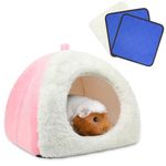 Tierecare Guinea Pig Bed with 2 Absorbent Leak-Proof Bottom Pee Pad Fleece Small Animal Hideout House Washable Hide Hut for Rabbit Chinchilla Rat Hedgehog