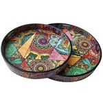 Neeldeco Multicolor Round Wooden Trays Set of 2 - Decorative Kitchen and Dining Serving Trays Item 7x7 & 9x9 inches