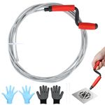 Vandicka Flexible Drain Auger Plumbing Snake 16.4 FT (5 M) & Waste Pipe Unblocker Tool for Sink and Toilet, Drain Cleaner & Clog Remover, Red Handle