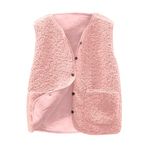 Zeiayuas Teddy Fleece Gilet for Women Sleeveless Button Down Waistcoat Sherpa Fluffy Vest Solid Color Body Warmer Lightweight Cozy Gilets Ladies Winter Warm Jacket with Pockets Fur Fuzzy Coat Outwear