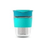 SoleCup. Travel Mug Loose Tea Infuser - Detachable Tea Strainer with Spillproof Lid - BPA-Free Reusable Glass Travel Coffee Cup with Silicone Band (Blue)