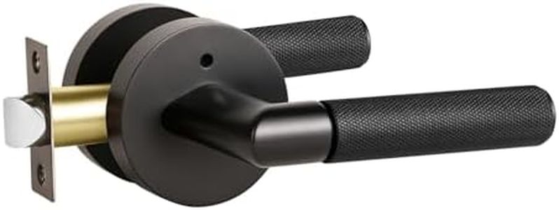 Bak Bo Interior Privacy Door Handle with Lock, Indoor Knurled Heavy Duty Matte Black Door Lever, Reversible Keyless Left Right Handed Round Turn Lockset for Bedroom & Bathroom 4 Pack