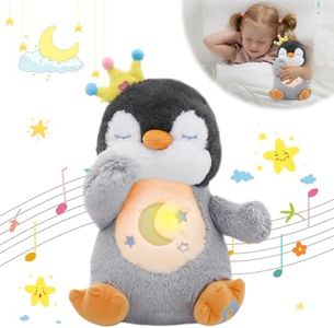 MIAODAM Breathing Stuffed Animal Penguin Plush with Realistic Breathing Action and Lighted Music Perfect for Babies and Kids