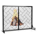 COSTWAY Fire Guard with Double Magnetic Doors, 113x40x85cm Wrought Iron Mesh Fireplace Screen, 2-Panel Spark Flame Barrier Safety Fence for Open Fire, Log Burner (Black)