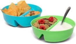 CRUNCHCUP ComboBowl 2-Bowl Set, Anti-Soggy Cereal Bowls, BPA-Free Divided Snack Bowls, Dishwasher-Safe, 2 Pack (Blue & Green)